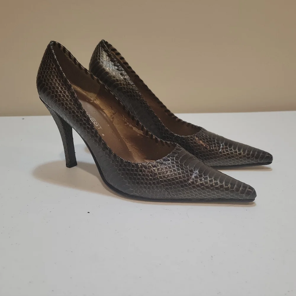 Nine West Brown Snakeskin Pointed-Toe Heels